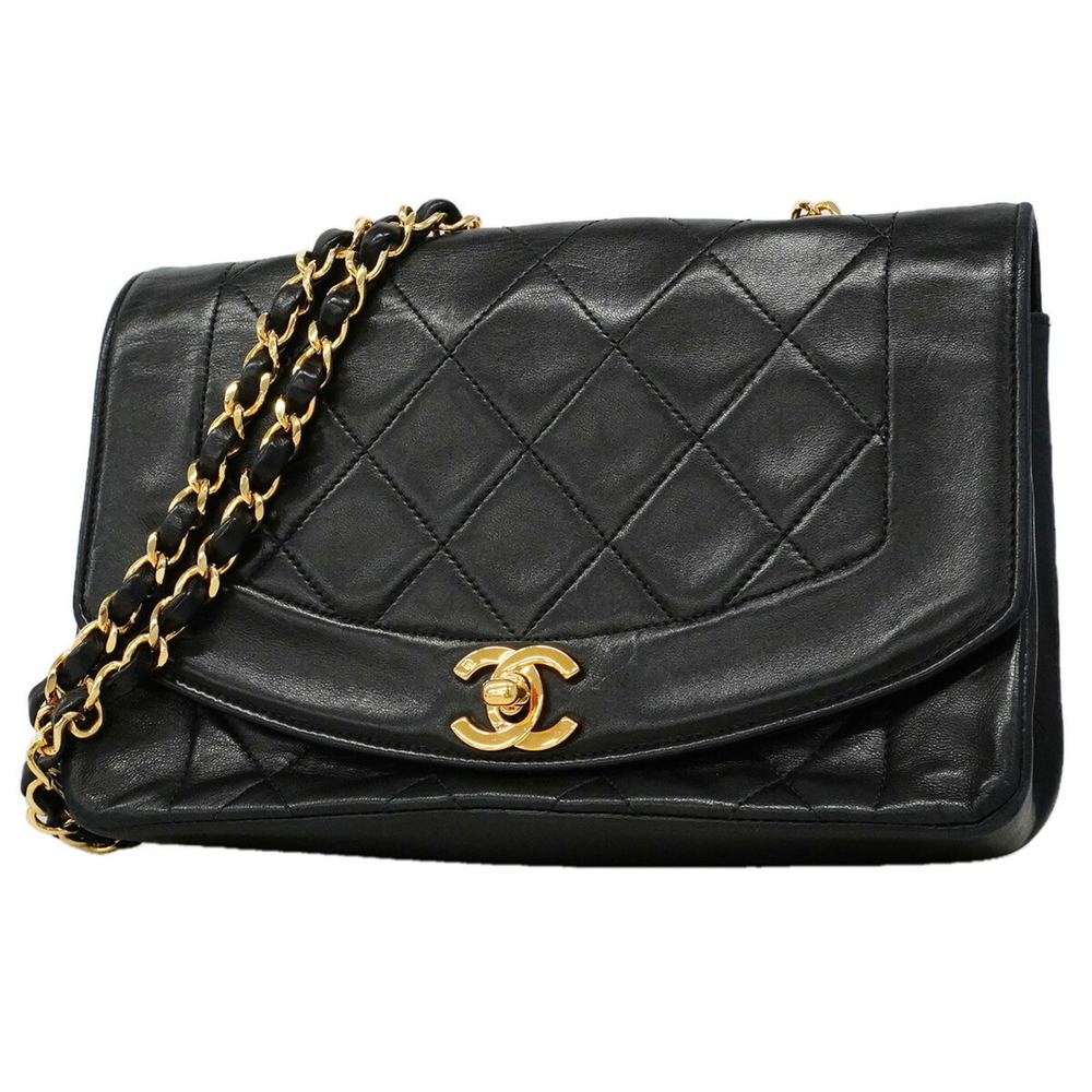 Chanel Diana Chain Shoulder Bag, Lambskin, Black, Women's